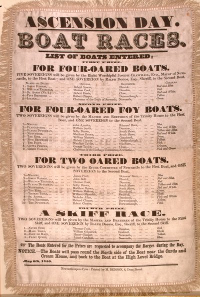 A mennybemeneteli hajóverseny program, 1850. május 6. (selyem) alkotó: English School