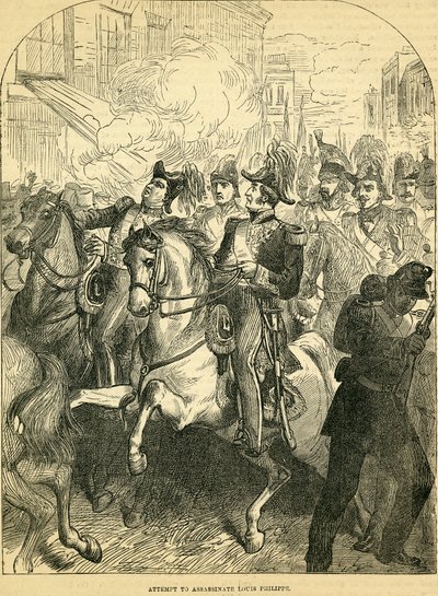 Lajos Fülöp francia király meggyilkolásának kísérlete, az illusztráció a Cassells Illustrated History of Englandből, 18571858 alkotó: English School