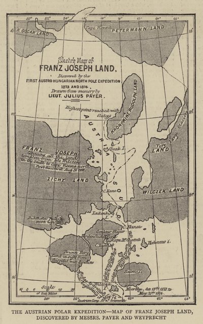 Az osztrák sarki expedíció, Ferenc József-föld térképe, amelyet Messers Payer és Weyprecht fedezett fel (metszet) alkotó: English School