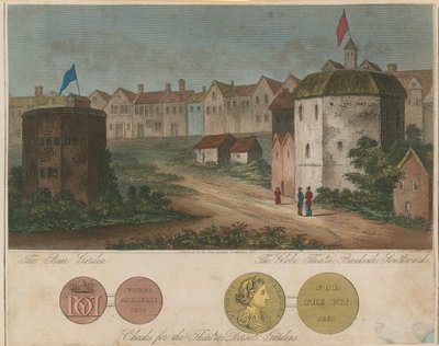 Der Bear Garden und das Globe Theatre, Bankside, Southwark, London von English School