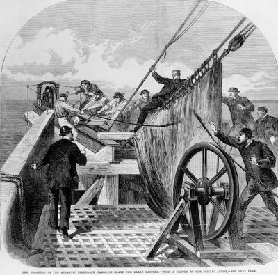 Az atlanti távírókábel szakadása a Great Eastern fedélzetén, 1865 (metszet) alkotó: English School