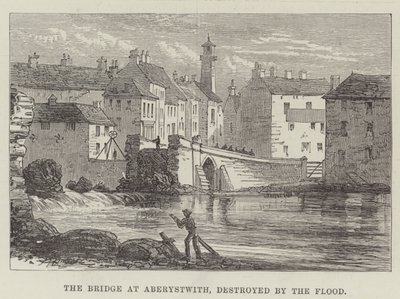 Az árvíz által elpusztított Aberystwith-i híd (metszet) alkotó: English School