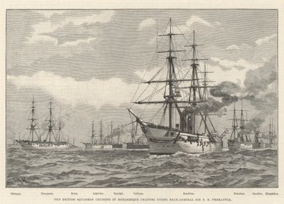 A brit osztag a Mozambiki-csatornában cirkál Sir E R Fremantle ellentengernagy vezetésével (metszet) alkotó: English School