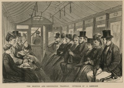 A Brixton és Kennington Tramway - egy kocsi belseje alkotó: English School