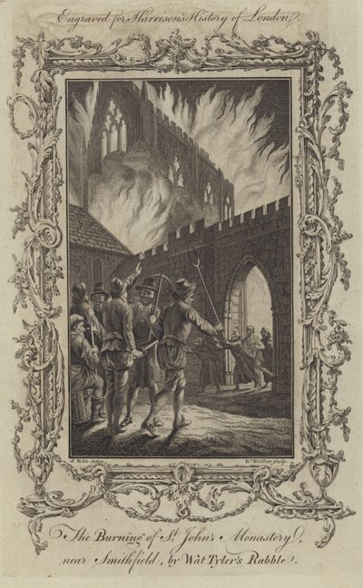 A Szent János-kolostor égése, Smithfield közelében, Wat Tyler Rabble mellett alkotó: English School