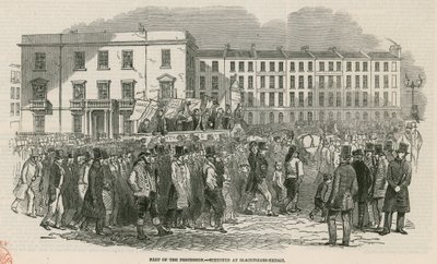 A Chartisták találkozója a Kennington Commonon 1848-ban, a körmenet része – a Blackfriars Bridge-nél vázlatosan alkotó: English School