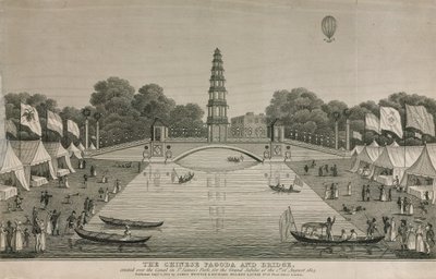 A kínai pagoda és híd, amelyet a Szent Jakab parkban a csatorna fölött emeltek a nagy jubileumra, 1814 alkotó: English School