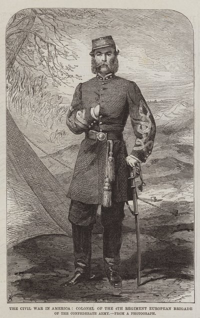 A polgárháború Amerikában, a Konföderációs Hadsereg 4. Ezredének európai dandár ezredese (metszet) alkotó: English School