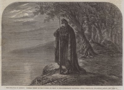 Polgárháború Amerikában, Szövetségi sárkány a Potomac-on, a Konföderációs akkumulátorok előtt (metszet) alkotó: English School