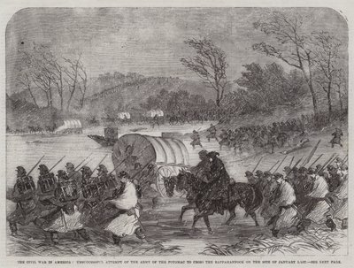Polgárháború Amerikában, a Potomac hadsereg sikertelen kísérlete a Rappahannock átkelésére tavaly január 20-án (metszet) alkotó: English School