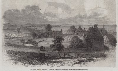 A polgárháború Amerikában, kilátás a virginiai Yorktownra, a régi Nelson-házból (metszet) alkotó: English School