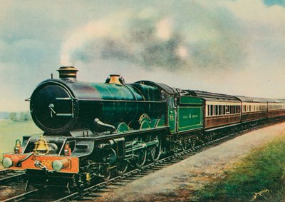 A „Cornish Riviera Express”, amelyet az „V. György király”, a Great Western Railway vontatott (színes litho) alkotó: English School