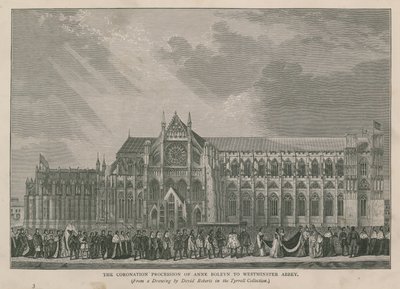 Anne Boleyn koronázási körmenete a Westminster-apátságba alkotó: English School