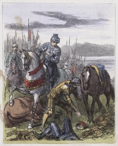 III. Richárd koronája, a Bosworth Fielden található (színes metszet) alkotó: English School