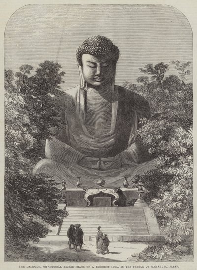 Daiboodh, vagyis egy buddhista bálvány kolosszális bronzképe a Kamakura templomban, Japánban (metszet) alkotó: English School