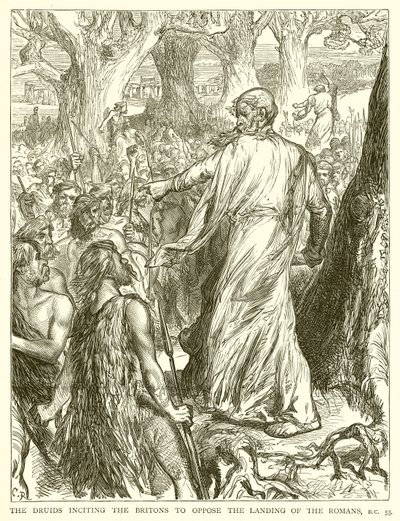 A druidák a briteket, hogy ellenezzék a rómaiak partraszállását, Kr. e. 55 alkotó: English School