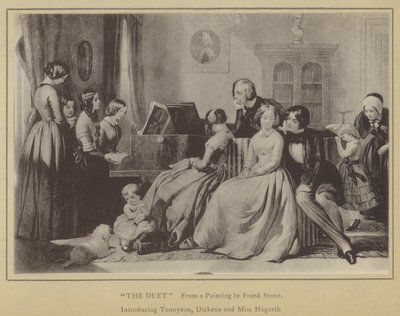 A Duett Frank Stone festményéből, bemutatva Tennysont, Dickenst és Miss Hogarthot (litho) alkotó: English School
