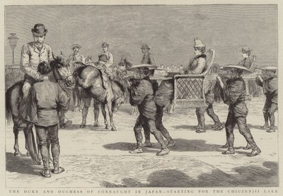 Connaught hercege és hercegné Japánban, a Chiuzenjii-tótól indulva (metszet) alkotó: English School