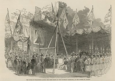 Wellington hercege lerakja a Waterloo laktanya első kövét alkotó: English School