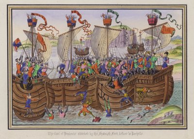 A spanyol flotta megtámadta Pembroke grófját La Rochelle előtt (színes metszet) alkotó: English School