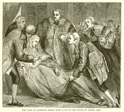Chatham grófja rohamot kapott a Lordok Házában, 1778 alkotó: English School