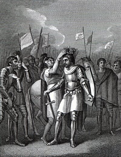 Richmond grófja, akit a bosworthi csata után királlyá választottak, David Hume és Tobias Smollett "Anglia története" című művéből, 1804. alkotó: English School