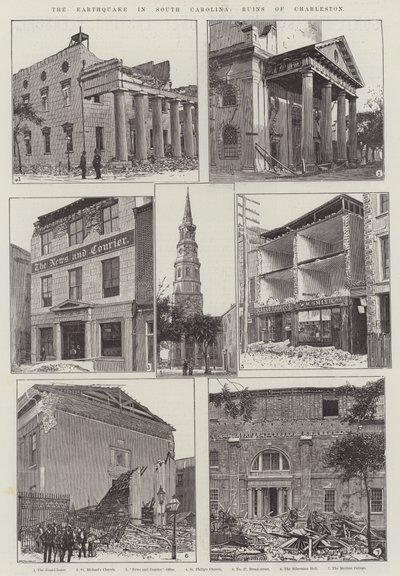 Földrengés Dél-Karolinában, Charleston romjai (metszet) alkotó: English School