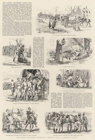 A húsvéti önkéntes manőverek, vázlatok menetoszloppal (metszet) alkotó: English School