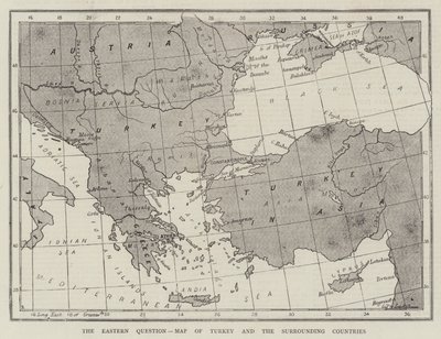 Keleti kérdés, Törökország és a környező országok térképe (metszet) alkotó: English School