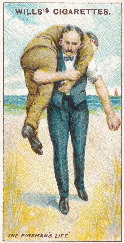 The Firemans Lift No.2, no.19 a Willss Cigarettes kártyák elsősegély-sorozatából, 1913 alkotó: English School