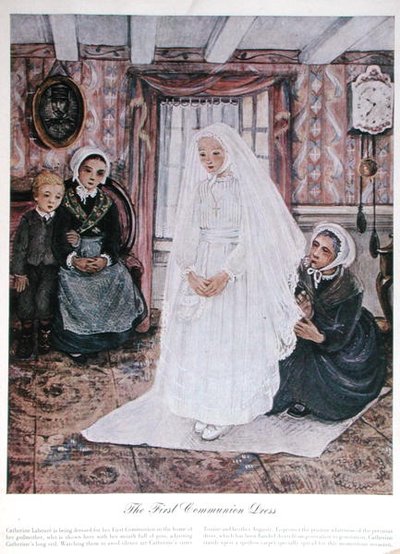 Az elsőáldozási ruha, 1930 körül (színes litó) alkotó: English School