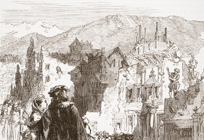 A genfiek elpusztítják városuk külvárosait, illusztráció: James Aitken Wylie (1808-1890) A protestantizmus története című könyvéből, pub. 1878 alkotó: English School