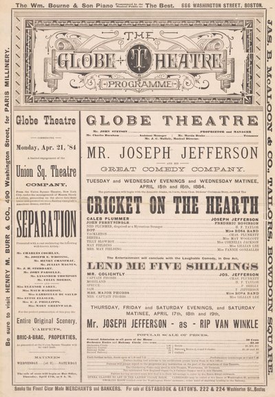 A Globe Színházi Program, 1884. április 21 alkotó: English School