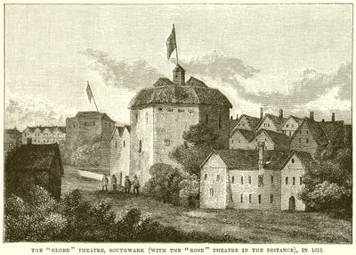 The Globe Theatre, Southwark (a Rose Színházzal a távolban), 1613-ban alkotó: English School