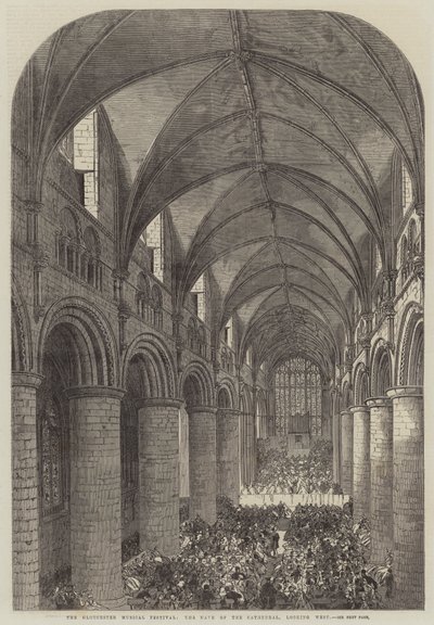 A Gloucesteri Musical Fesztivál, a Katedrális Hajója nyugatra néz (metszet) alkotó: English School