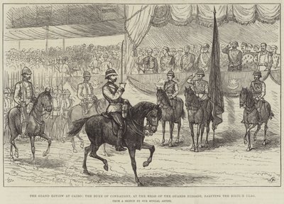 A nagy szemle Kairóban, Connaught hercege, a gárdadandár élén, tisztelegve a brit zászló előtt (metszet) alkotó: English School