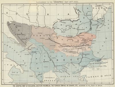 Bulgária, Kelet-Roumélia, a Török Birodalom grafikus térképe Európában alkotó: English School