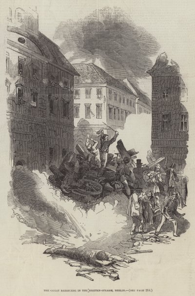 A nagy barikád a Breiten-Strassén, Berlin (metszet) alkotó: English School
