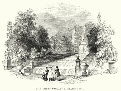 Die große Kaskade, Chatsworth (Stich) von English School