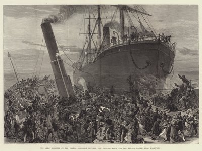 A nagy katasztrófa a Temzén, ütközés Alice hercegnő és a Bywell kastély között, Woolwich közelében (metszet) alkotó: English School
