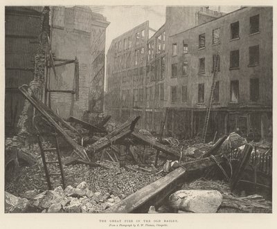 The Great Fire in the Old Bailey (metszet) alkotó: English School