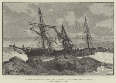 A Great Gale and Snow Storm, a Panamai-öböl roncsa, Falmouth közelében alkotó: English School