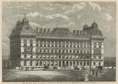 A Grosvenor Hotel építése folyamatban van a régi Grosvenori-medence helyén, Belgravia alkotó: English School