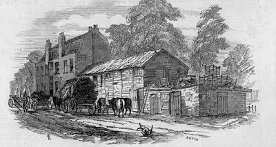 A Half-Way House Knightsbridge és Kensington között, vésette Frederick James Smyth, 1848 alkotó: English School