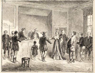 The Hand and Shears, Egy ügy a Pie-Poudre bírósága előtt, egy 1811-es rajzból alkotó: English School