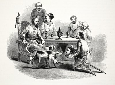 Llewelyn fejét hozták Edwardnak a Conway kastélyban, a kocsmában. 19. század (acélmetszet) alkotó: English School