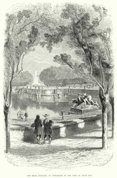 A Versailles-i magas teraszok XIV. Lajos idejében (metszet) alkotó: English School