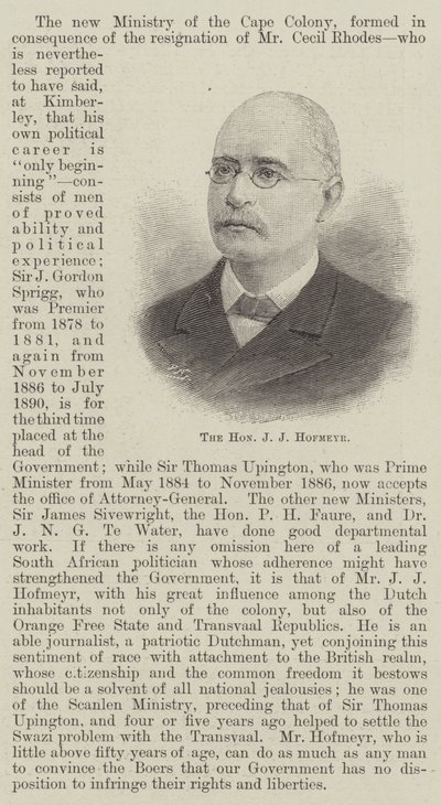 A tisztelt J. J. Hofmeyr (metszet) alkotó: English School