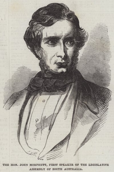 A tisztelt John Morphett, Dél-Ausztrália Törvényhozó Nemzetgyűlésének első elnöke (metszet) alkotó: English School