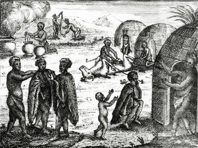 A hottentoták imádnak egy bizonyos rovart, illusztráció Peter Kolb 1731-ben megjelent „A Jóreménység fokának jelenlegi állapota” című művéből. alkotó: English School